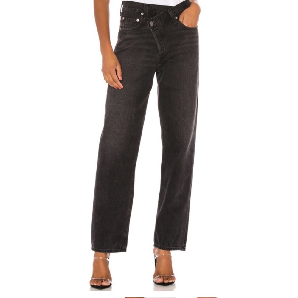 AGOLDE | Criss Cross Straight 100% Cotton Rigid Denim Jeans in Savage Gray Black